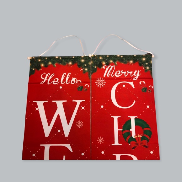 NWT HELLO WELCOME MERRY CHRISTMAS OUTDOOR BANNERS - Picture 2 of 5